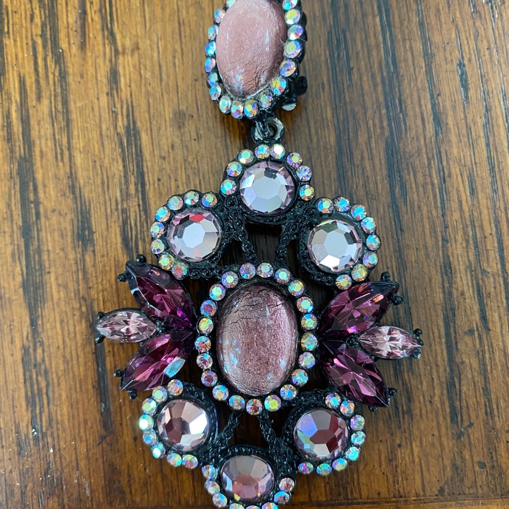 THELMA DEUTSCH Earrings: 1980’s LARGE DANGLE PURPLE/PINK  set in matte black